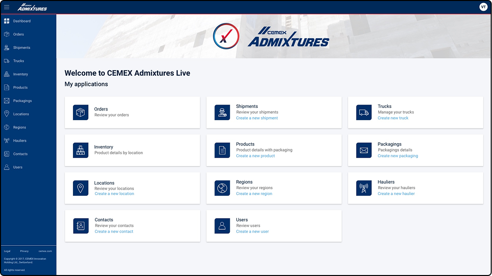admixtures dashboard display