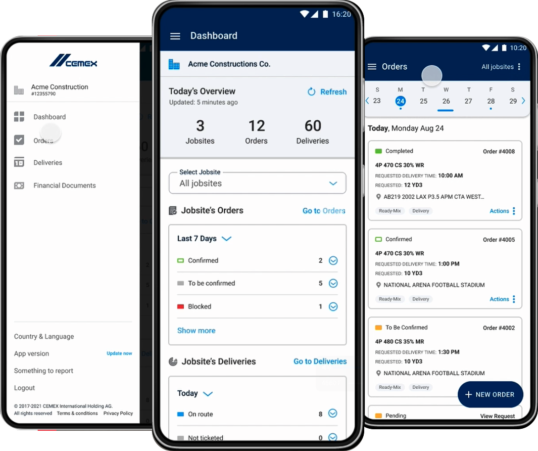 cemex go mobile dashboard screen