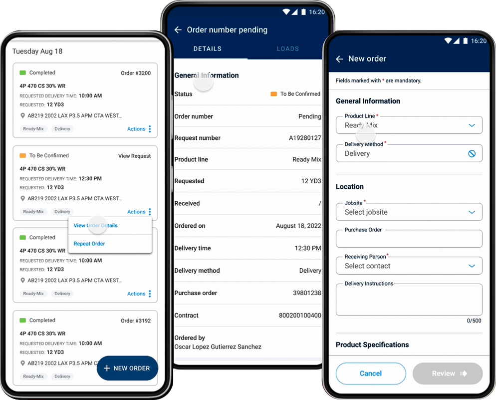 cemex go mobile new order screen