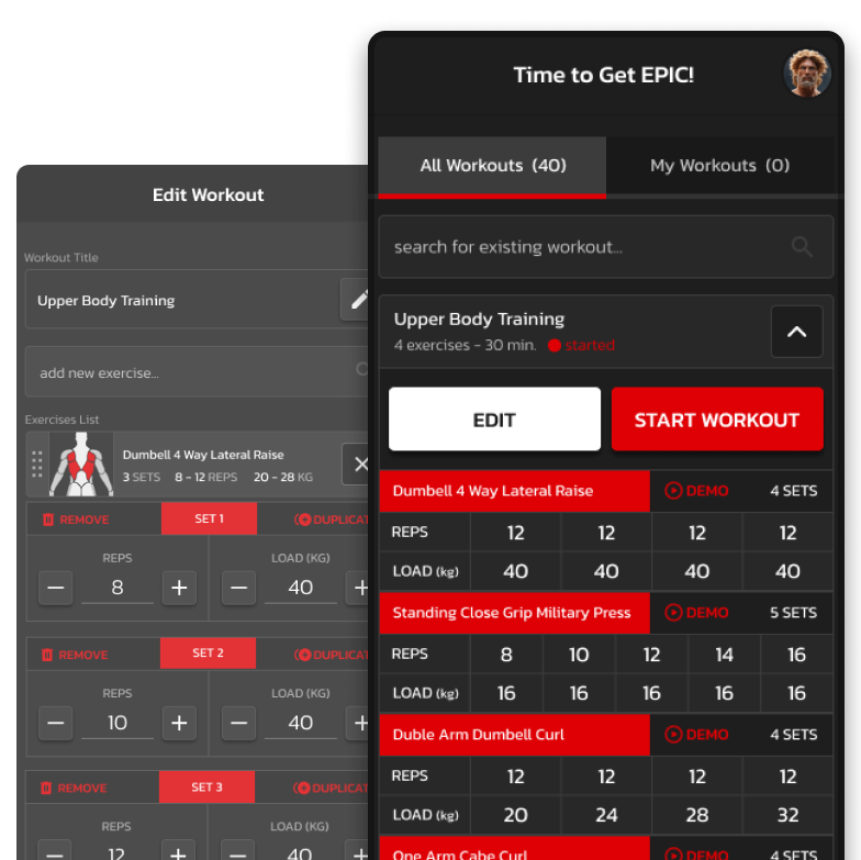 powerfit edit workout and home screens
