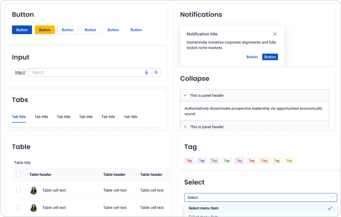 screenshot from the design system component library