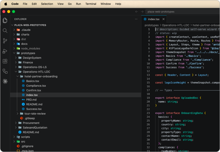 the prototypes codebase opened in VS Code